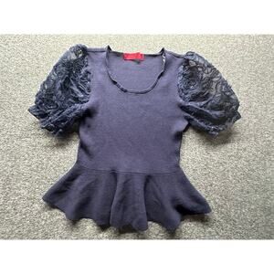 Love Scarlett Navy Peplum Blouse Size L GUC